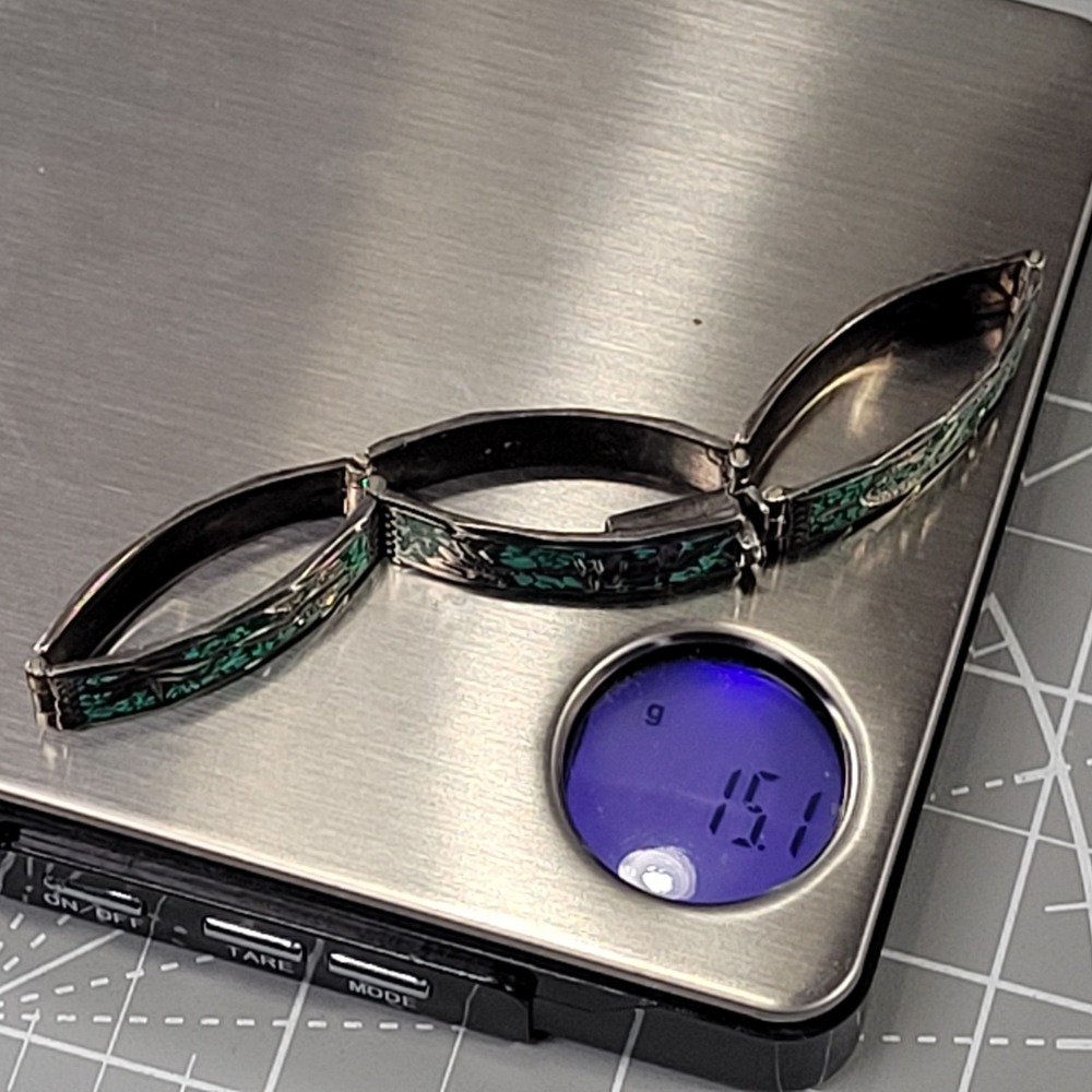 Vintage Mexican 925 Sterling Silver Bracelet Turquoise Mosaic Link 15 Grams - Picture 10 of 11